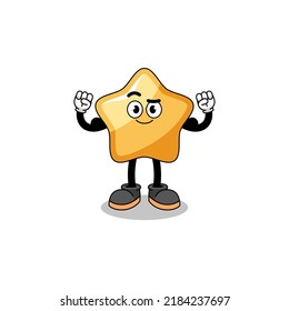 Mascot cartoon of star posing with muscle , character design