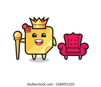 Mascot cartoon of sticky note as a king , cute style design for t shirt, sticker, logo element