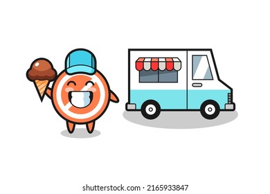 Mascot cartoon of stop sign with ice cream truck , cute style design for t shirt, sticker, logo element