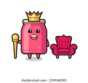 Mascot cartoon of strawberry jam as a king , cute design
