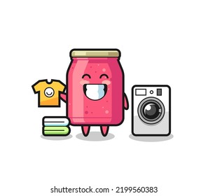 Mascot cartoon of strawberry jam with washing machine , cute design