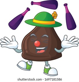 mascot cartoon style of chocolate conitos playing Juggling on stage