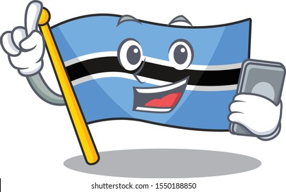 mascot cartoon style of flag botswana speaking With phone .