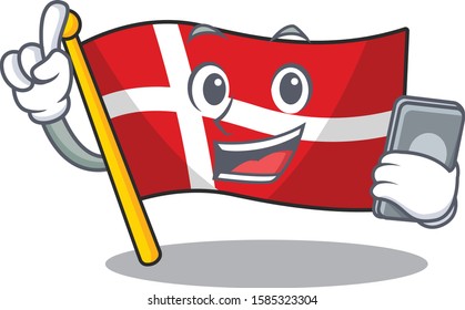 mascot cartoon style of flag denmark speaking with phone