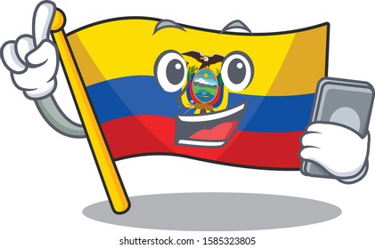 mascot cartoon style of flag ecuador speaking with phone