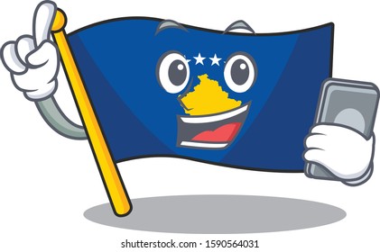 mascot cartoon style of flag kosovo speaking with phone