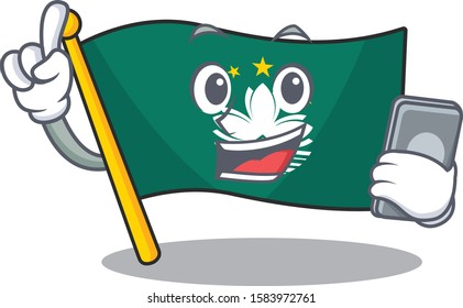 mascot cartoon style of flag macau speaking with phone