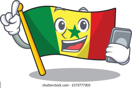 mascot cartoon style of Flag Senegal speaking with phone