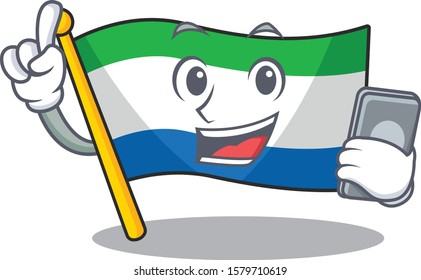 mascot cartoon style of flag sierra leone speaking with phone