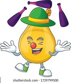 mascot cartoon style of gold hair serum playing Juggling on stage