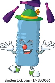 mascot cartoon style of mineral bottle playing Juggling on stage