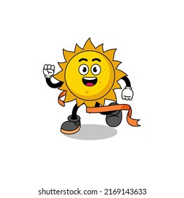 Mascot cartoon of sun running on finish line , character design