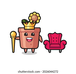 Mascot cartoon of sunflower pot as a king , cute style design for t shirt, sticker, logo element