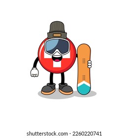 Mascot cartoon of switzerland snowboard player , character design