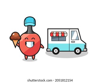 Mascot cartoon of table tennis racket with ice cream truck , cute style design for t shirt, sticker, logo element