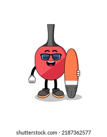 Mascot cartoon of table tennis racket as a surfer , character design