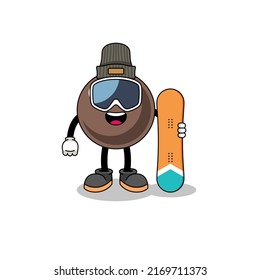 Mascot cartoon of tapioca pearl snowboard player , character design