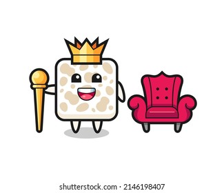 Mascot cartoon of tempeh as a king , cute design