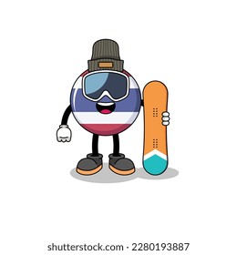 Mascot cartoon of thailand flag snowboard player , character design