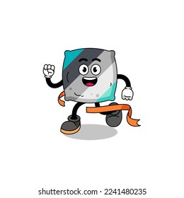 Mascot cartoon of throw pillow running on finish line , character design