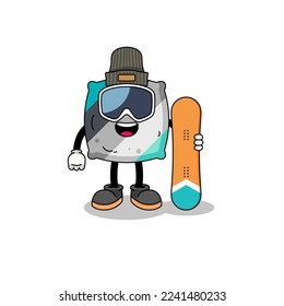 Mascot cartoon of throw pillow snowboard player , character design