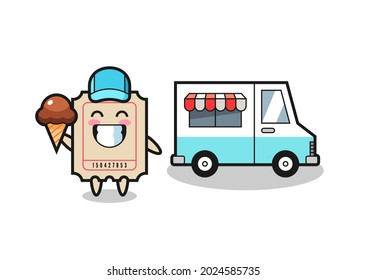 Mascot cartoon of ticket with ice cream truck , cute style design for t shirt, sticker, logo element