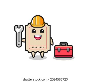 Mascot cartoon of ticket as a mechanic , cute style design for t shirt, sticker, logo element