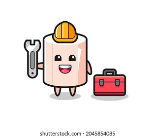 Mascot cartoon of tissue roll as a mechanic , cute design