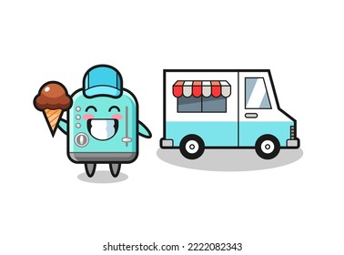 Mascot cartoon of toaster with ice cream truck , cute design