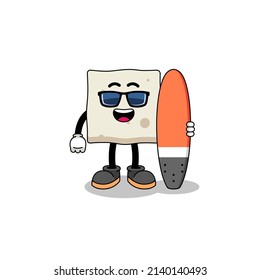 Mascot cartoon of tofu as a surfer , character design