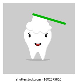 mascot cartoon tooth characters are cleaning themselves with toothpaste. simple, flat, and modern style design. vector illustration.