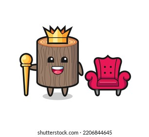 Mascot cartoon of tree stump as a king , cute design