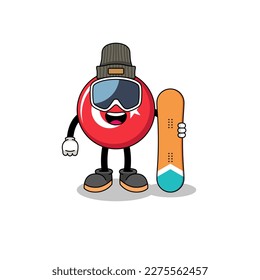 Mascot cartoon of turkey flag snowboard player , character design