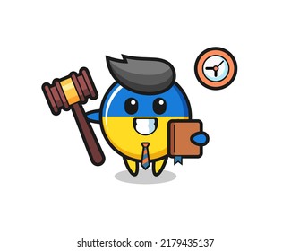 Mascot cartoon of ukraine flag badge as a judge , cute style design for t shirt, sticker, logo element