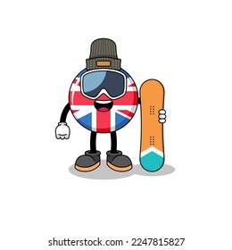 Mascot cartoon of united kingdom flag snowboard player , character design
