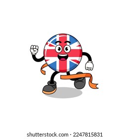 Mascot cartoon of united kingdom flag running on finish line , character design
