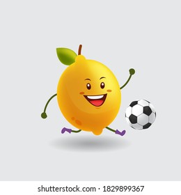 Mascot cartoon vector illustration lemon playing football isolated background