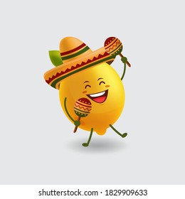 Mascot cartoon vector illustration lemon holding maracas isolated background