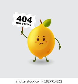 Mascot cartoon vector illustration lemon holding signboard 404 not found isolated background