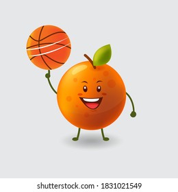 Mascot cartoon vector illustration. orange playing basketball. isolated background