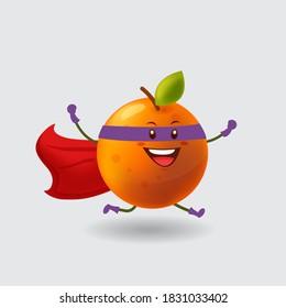 Dibujo vectorial de caricatura mascota. naranja usando traje de superhéroe. fondo aislado