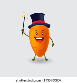 Mascot cartoon vector illustration_carrot with hat holding magic stick_isolated background