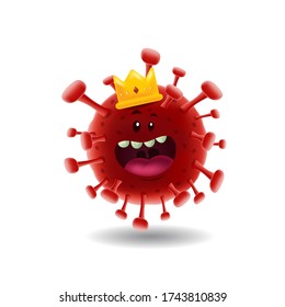 Zeichenkartoon-Vektor-Illustration_König von rotem Covid-19 Corona-Virus_isolierter Hintergrund