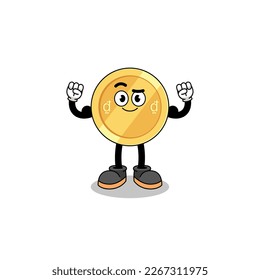 Mascot cartoon of vietnamese dong posing with muscle , character design