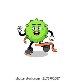 Mascot cartoon of virus running on finish line , character design