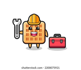 Mascot cartoon of waffle as a mechanic , cute design
