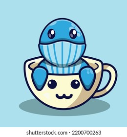 mascot cartoon whale character with cup 