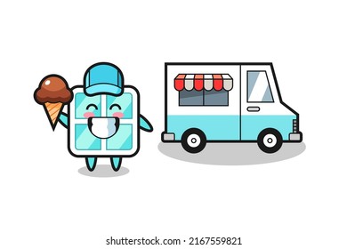 Mascot Cartoon Of Window With Ice Cream Truck , Cute Style Design For T Shirt, Sticker, Logo Element