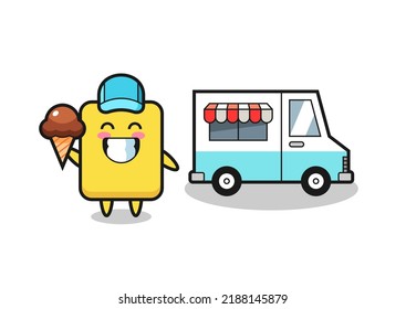 Mascot cartoon of yellow card with ice cream truck , cute style design for t shirt, sticker, logo element