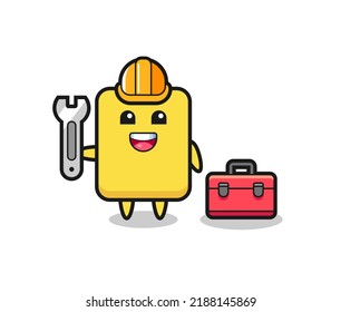 Mascot cartoon of yellow card as a mechanic , cute style design for t shirt, sticker, logo element